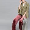 Popnetic Women Olive Green Solid Casual Pure Cotton Blazer
