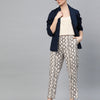 Popnetic Women Navy Blue Solid Casual Pure Cotton Blazer