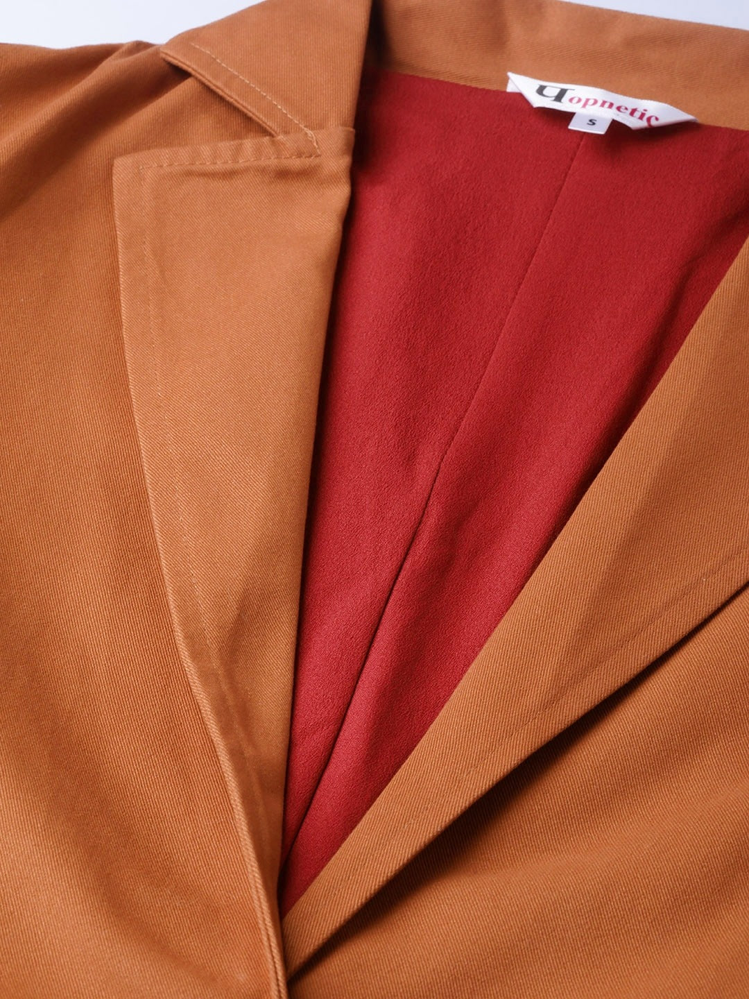 Popnetic Women Rust Orange Solid Casual Pure Cotton Blazer