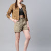 Popnetic Women Khaki Solid Regular Fit Pure Cotton Shorts