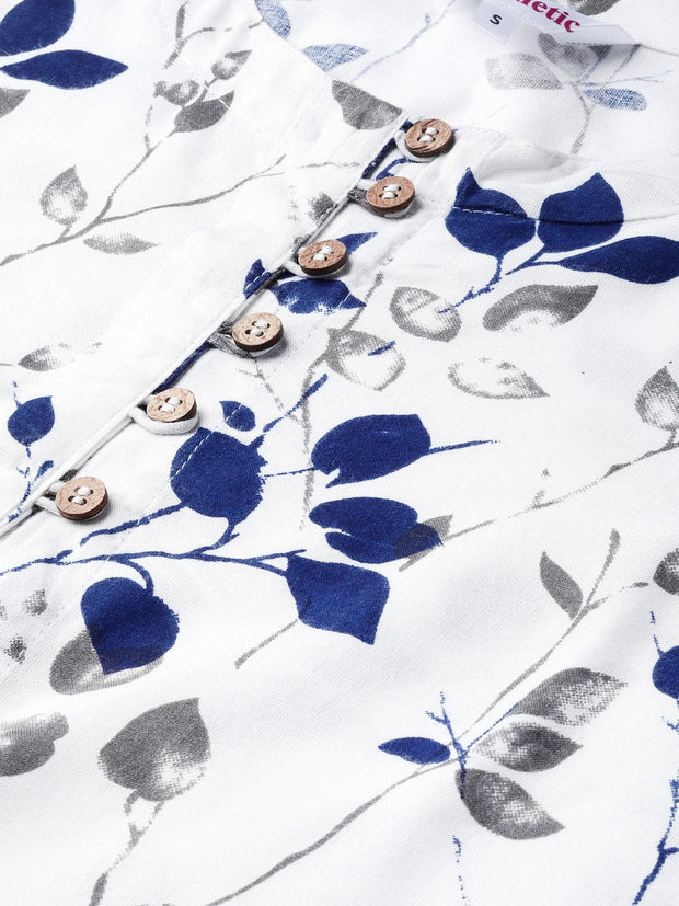 Popnetic Women White & Navy Blue Printed Kurta with Palazzos