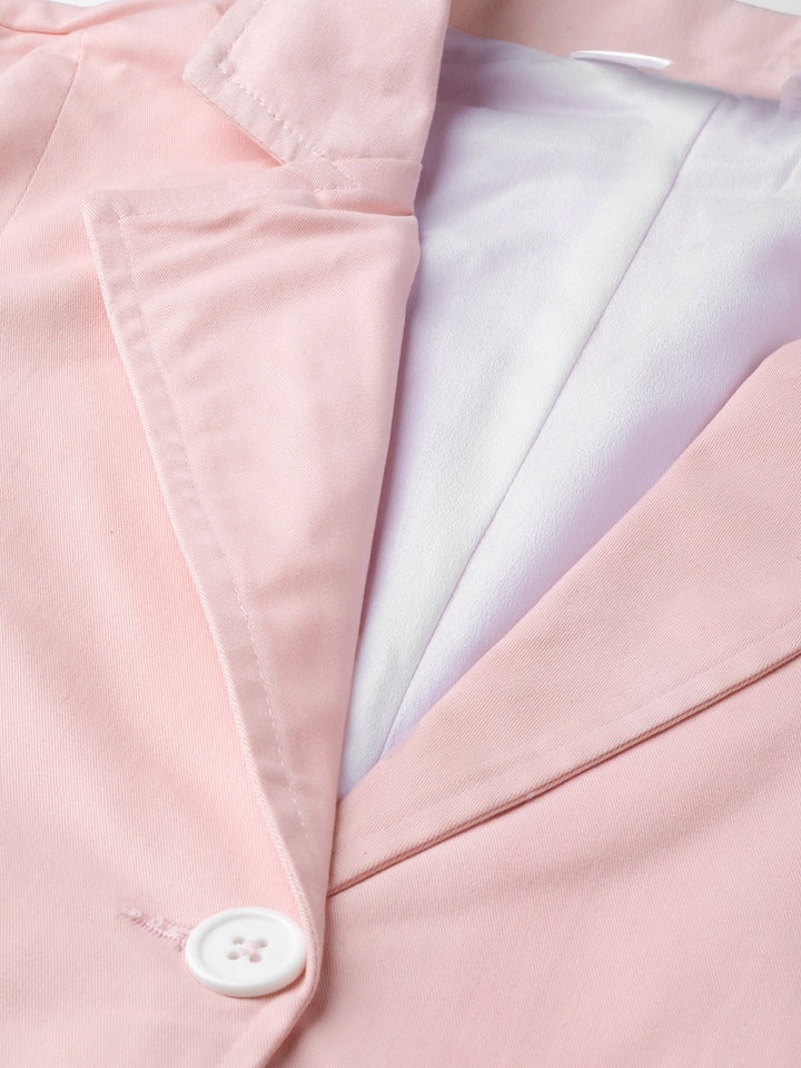 Popnetic Women Pink Solid Single-Breasted Casual Blazer