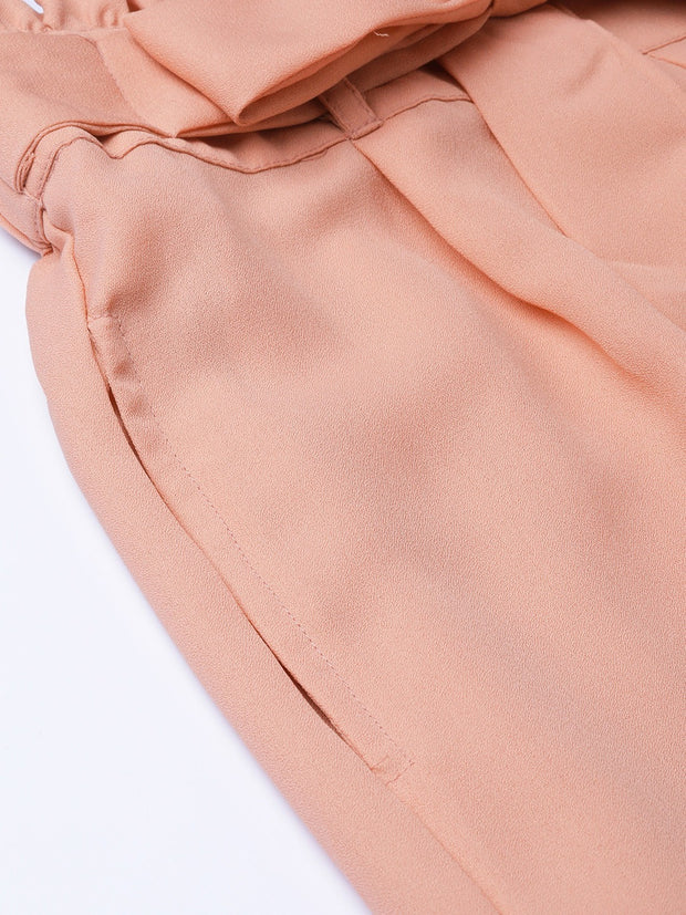 Popnetic Women Peach-Coloured Loose Fit Solid Culottes