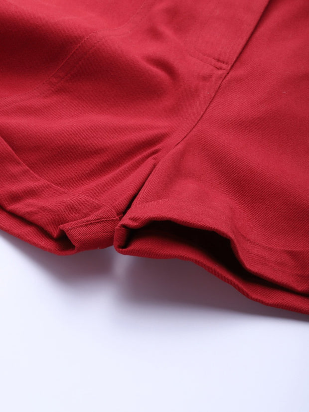 Popnetic Women Red Solid Regular Fit Pure Cotton Shorts
