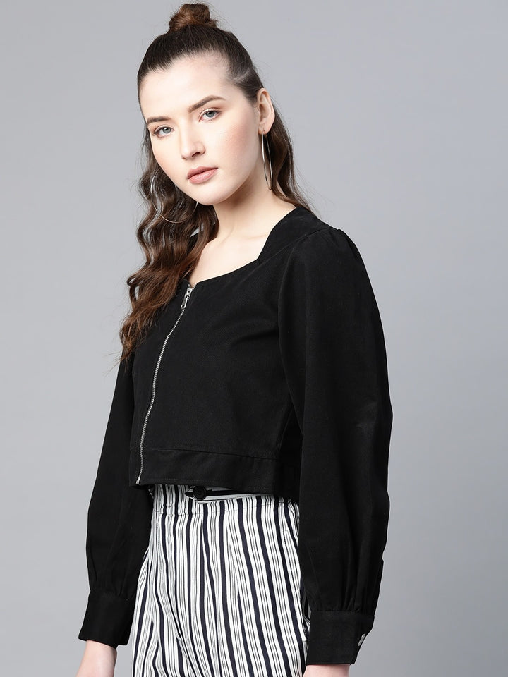 Popnetic Women Black Solid Pure Cotton Bolero Jacket