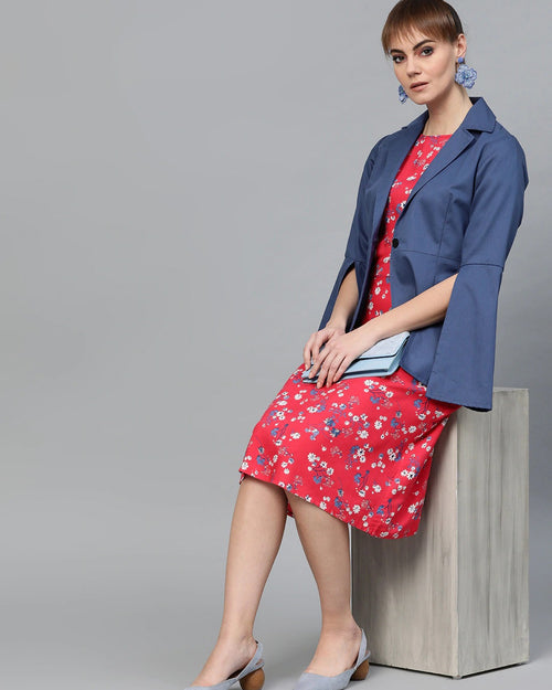 Popnetic Women Blue Solid Casual Pure Cotton Blazer