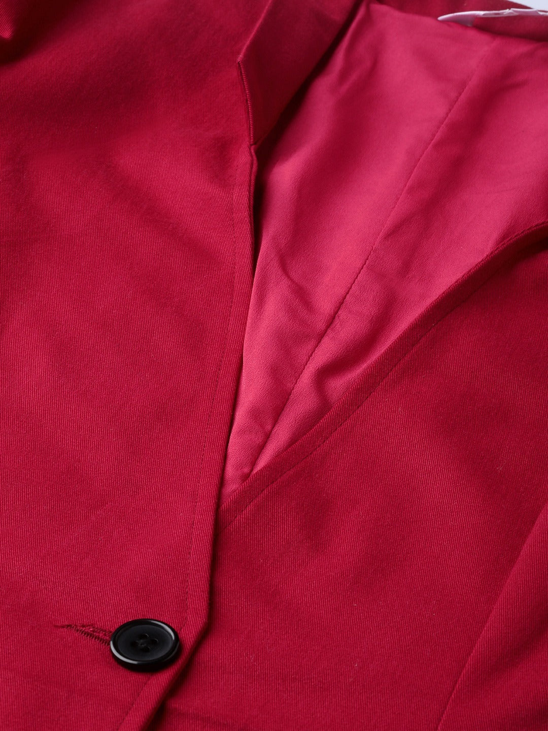 Popnetic Women Red Solid Casual Pure Cotton Blazer