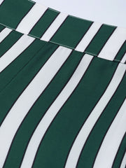 Popnetic Women Green & White Loose Fit Striped Parallel Trousers