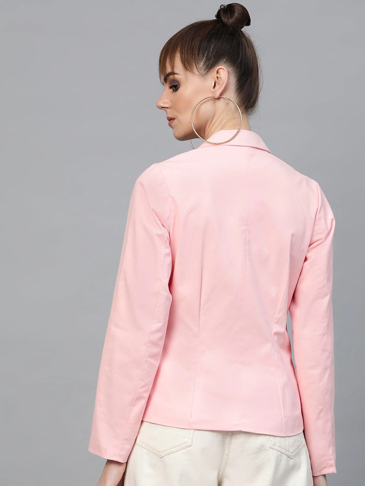 Popnetic Women Pink Solid Single-Breasted Casual Blazer