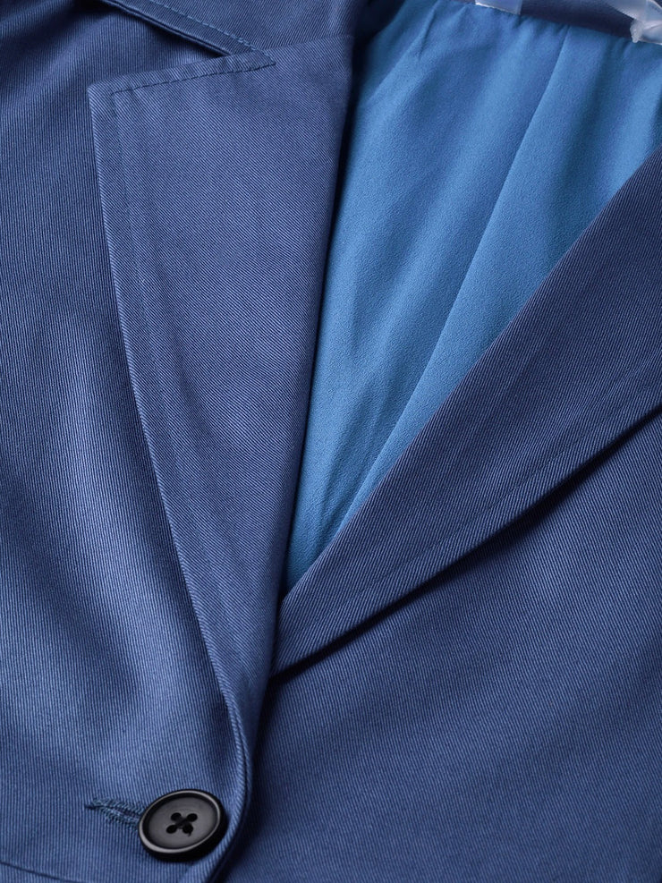 Popnetic Women Blue Solid Casual Pure Cotton Blazer