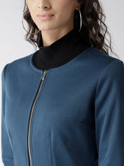 Popnetic Women Teal Blue Solid Peplum Jacket