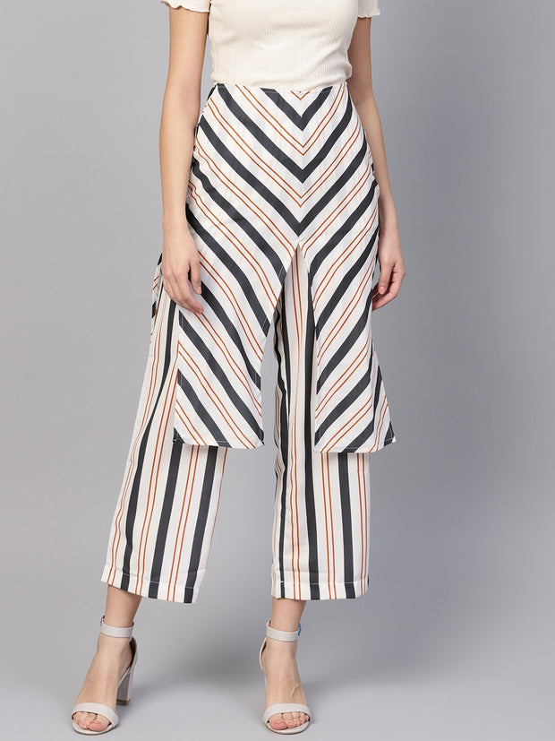 Popnetic Women White & Black Loose Fit Printed Parallel Trousers