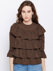 Popnetic Women Brown Solid Layered Top