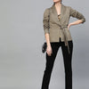 Popnetic Women Taupe Open-Front Solid Casual Pure Cotton Blazer