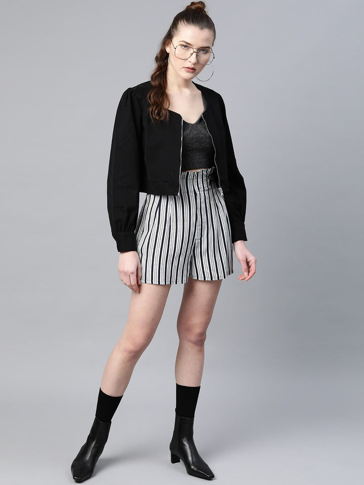 Popnetic Women Black Solid Pure Cotton Bolero Jacket