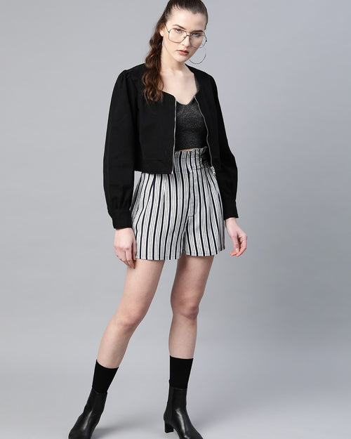 Popnetic Women Black Solid Pure Cotton Bolero Jacket