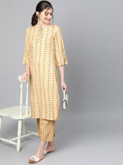 Popnetic Women Beige & Black Printed Kurta with Palazzos