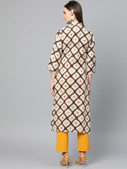 Popnetic Women Beige & Coffee Brown Printed Straight Kurta