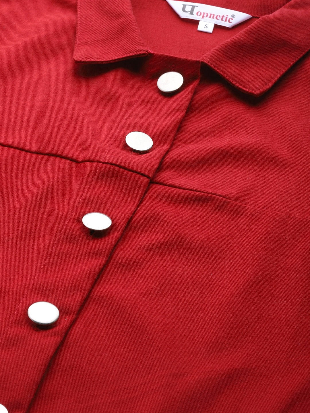 Popnetic Women Red Pure Cotton Solid Shacket