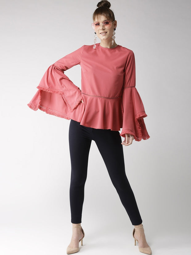 Popnetic Women Pink Solid Peplum Top
