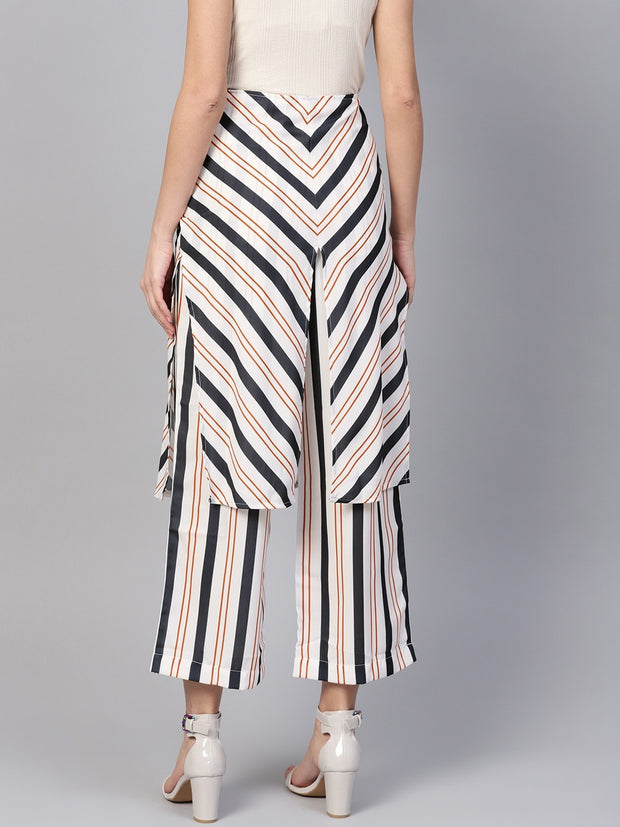 Popnetic Women White & Black Loose Fit Printed Parallel Trousers