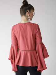 Popnetic Women Pink Solid Peplum Top