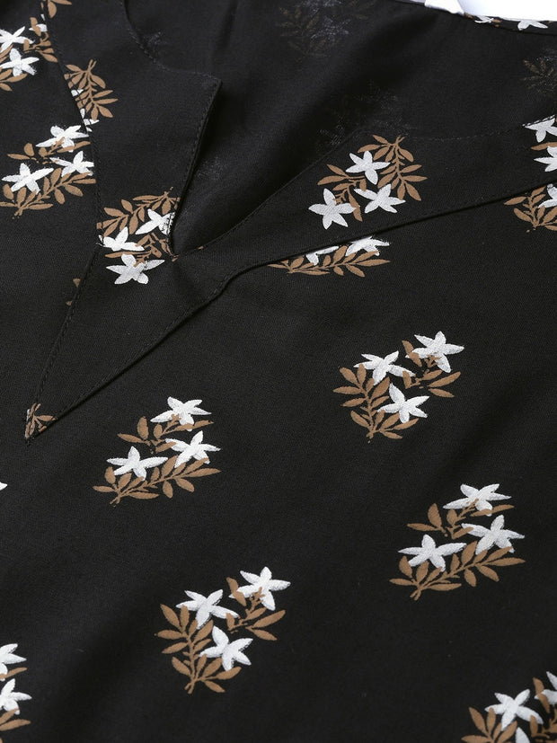 Popnetic Women Black & Golden Foil Printed Kurta with Palazzos