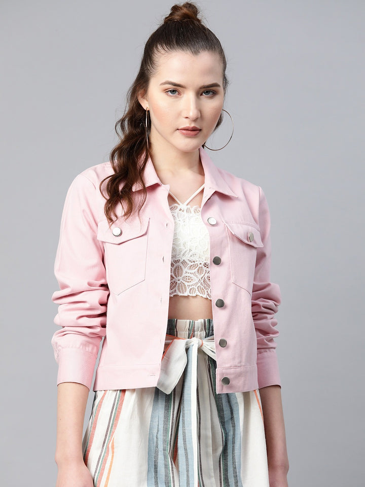 Popnetic Women Pink Solid Pure Cotton Shacket