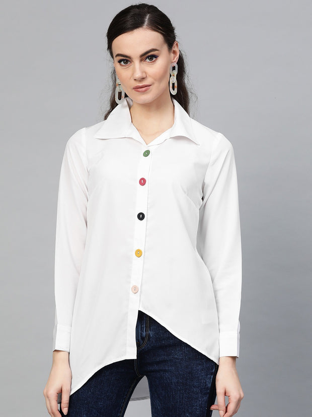 Popnetic Women White Regular Fit Solid Casual Shirt