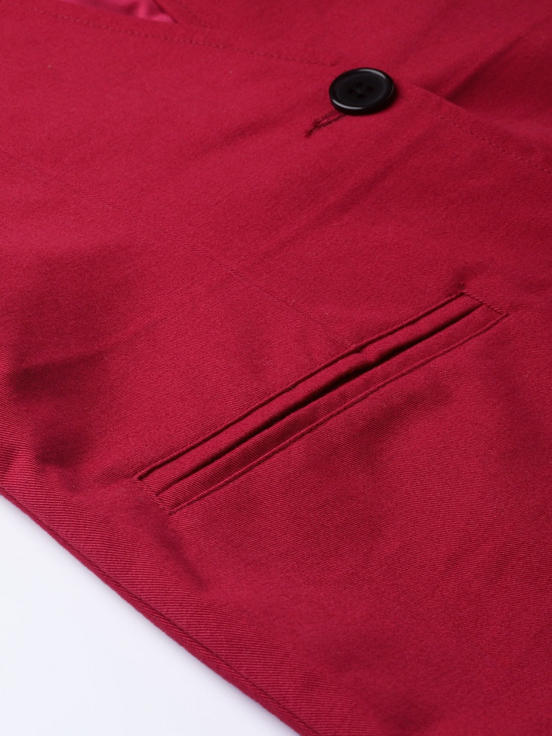 Popnetic Women Red Solid Casual Pure Cotton Blazer