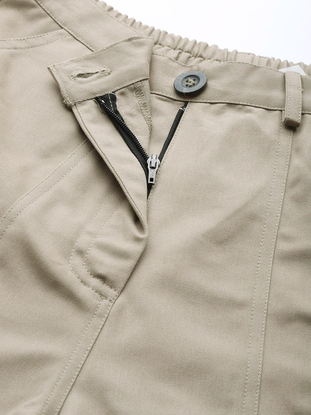 Popnetic Women Khaki Solid Regular Fit Pure Cotton Shorts
