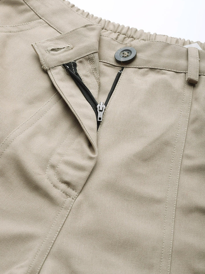 Popnetic Women Khaki Solid Regular Fit Pure Cotton Shorts