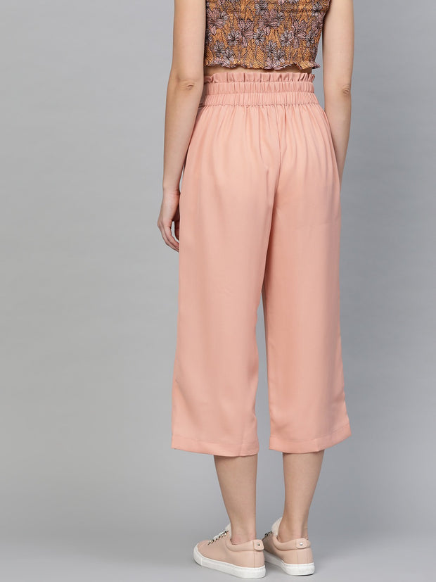 Popnetic Women Peach-Coloured Loose Fit Solid Culottes