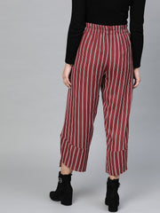 Popnetic Women Maroon & White Loose Fit Layered Striped Culottes